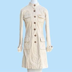 Tommy Jeans Vintage Velvet Trench  Coat Khaki Cream  Med Cute Great Condition